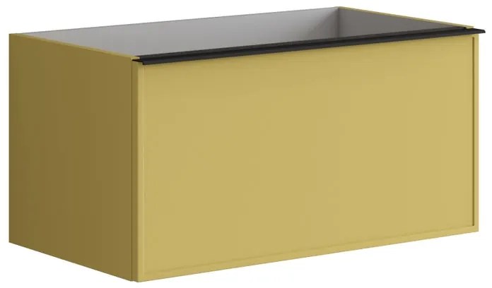 Mobile da bagno sotto lavabo Pixel frame frontale giallo sole e maniglia alluminio nero laccato opaco L 80 x H 40 x P 45.5 cm 1 cassetto, lavabo non incluso