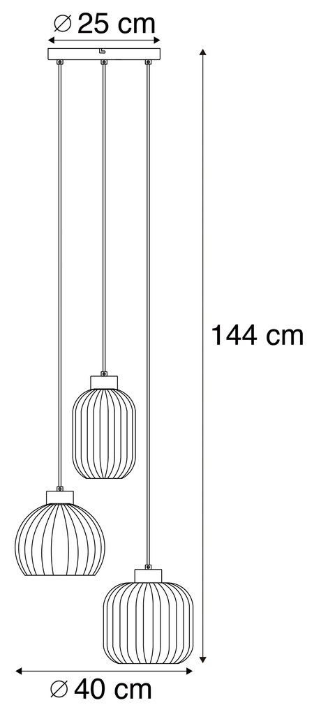 Lampada a sospensione di design nera con vetro fumé 3 luci - Ana