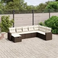 Set Divani da Giardino 8 pz con Cuscini Marrone in Polyrattan 3263589