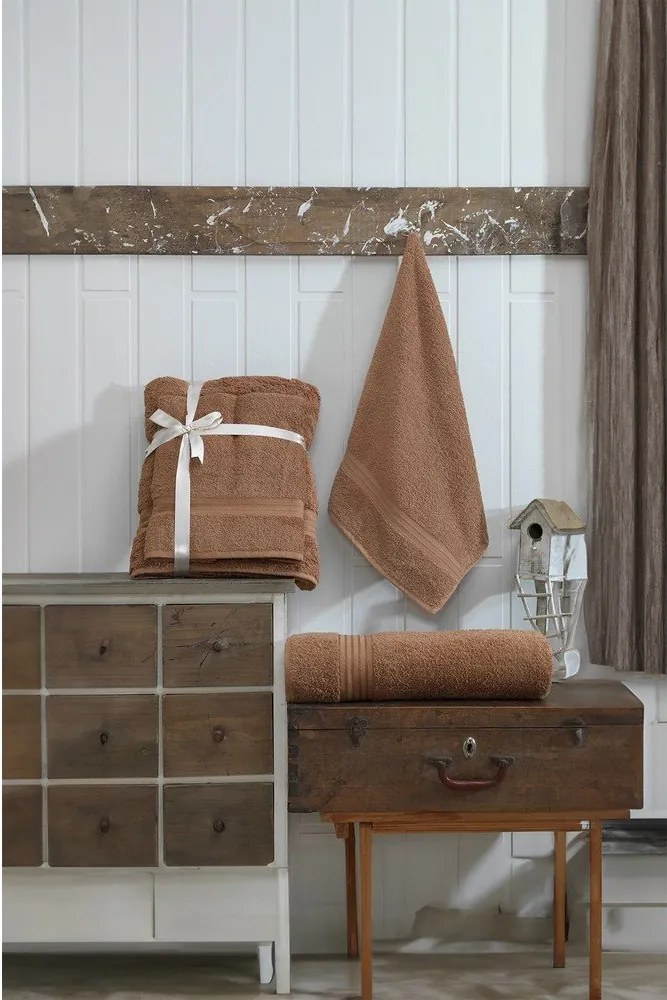 Set di asciugamani per viso e corpo tipo terry marroni in cotone 2 pz – Foutastic