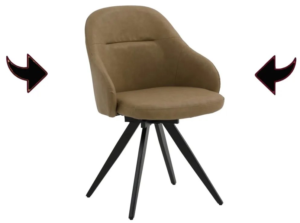 Set di sedie girevoli COVENT in similpelle marrone e gambe in metallo nero, con braccioli