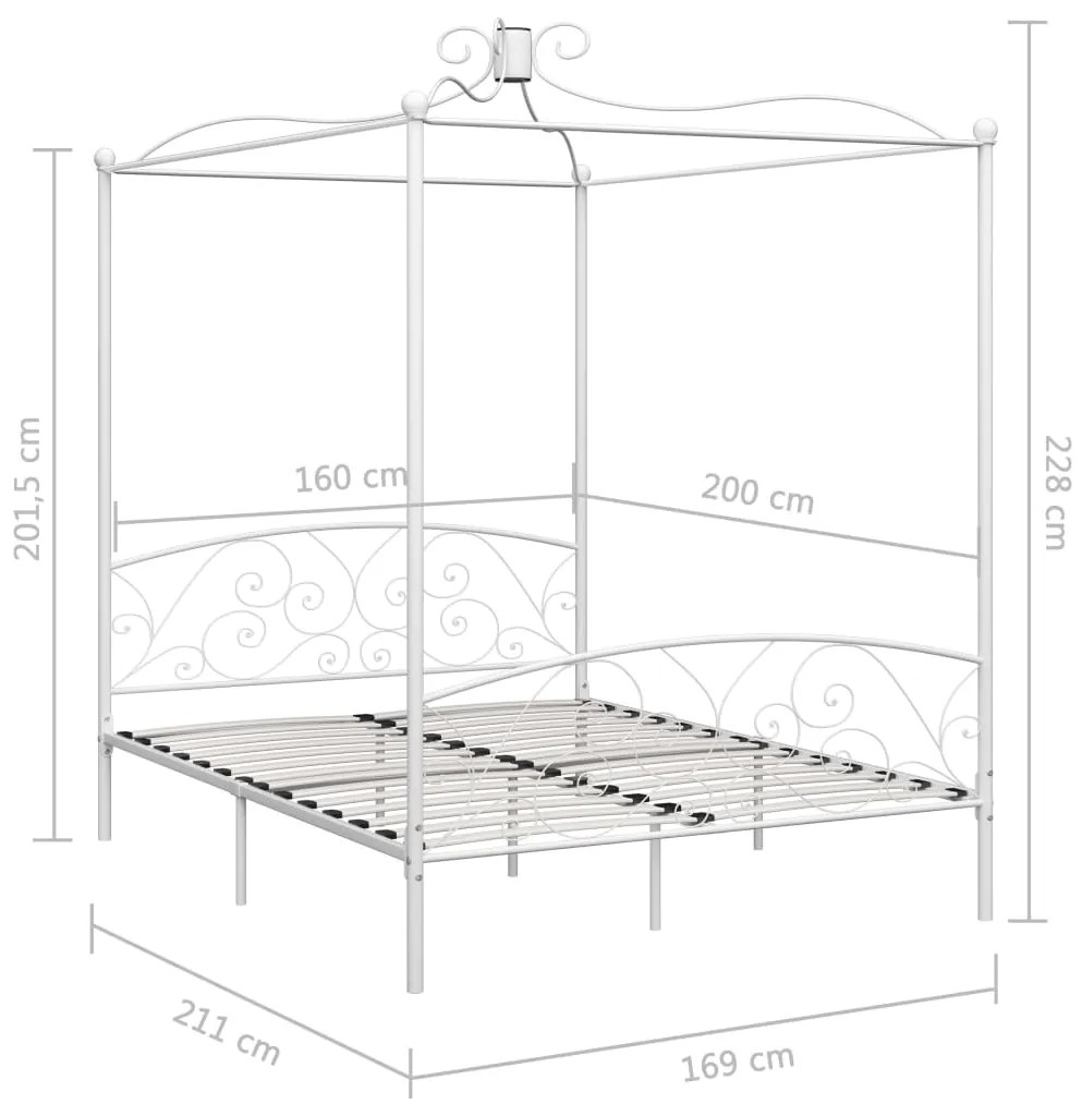 Letto a baldacchino bianco in metallo 160x200 cm