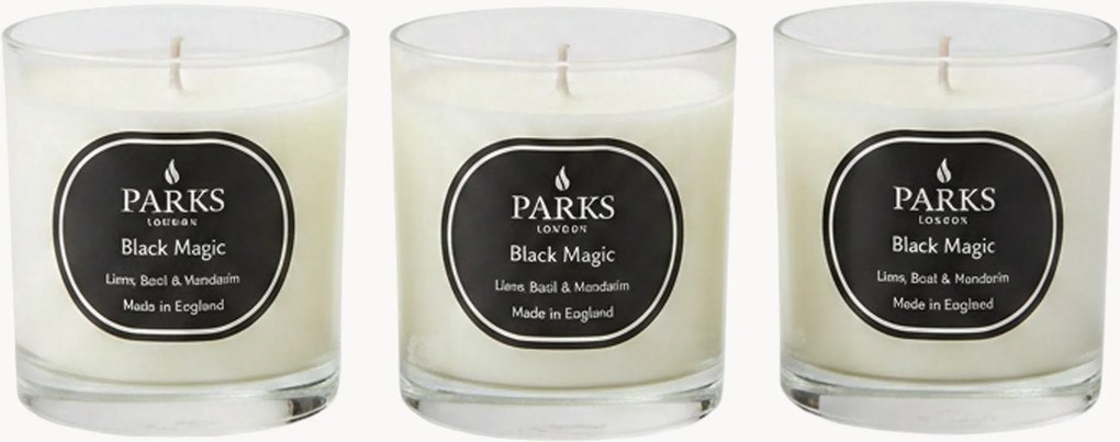 Set di 3 candele profumate fatte a mano Black Magic (lime, basilico & mandarino)