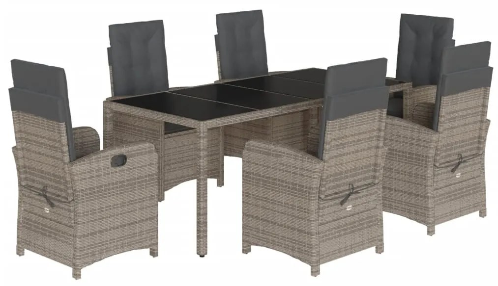 Set da pranzo da giardino 7 pz con cuscini in polyrattan grigio