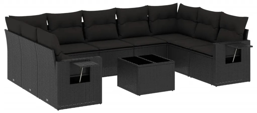 Set Divani da Giardino 10pz con Cuscini in Polyrattan Nero