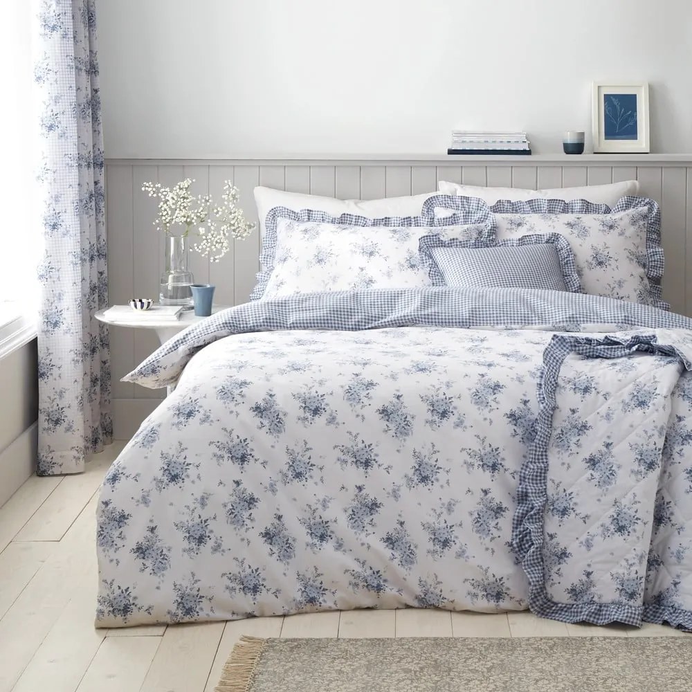 Biancheria da letto bianca/blu per letto matrimoniale/per letto esteso 230x220 cm Lucie Floral Frill – Catherine Lansfield