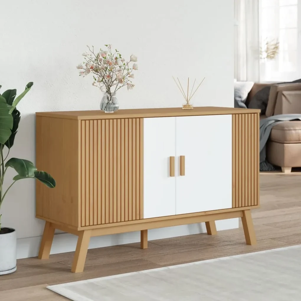 Credenza olden bianca e marrone 114x43x73,5 cm massello di pino