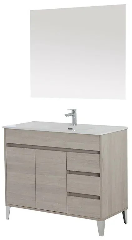 Mobile bagno da terra 100 cm rovere chiaro con specchio e lavabo Way