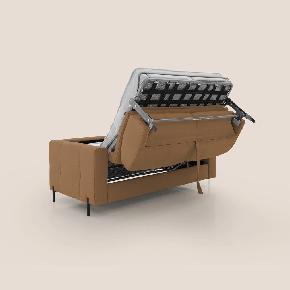 Ortensia divano letto materasso H18 cm con piedi alti in elegante microfibra smacchiabile T11 cuoio