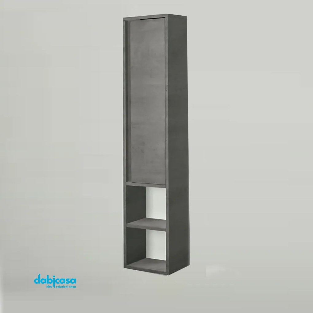 Pensile Portaoggetti "Shelf" Da 30 Cm Composto Da Un Anta e Due Vani a Giorno Finitura Cemento