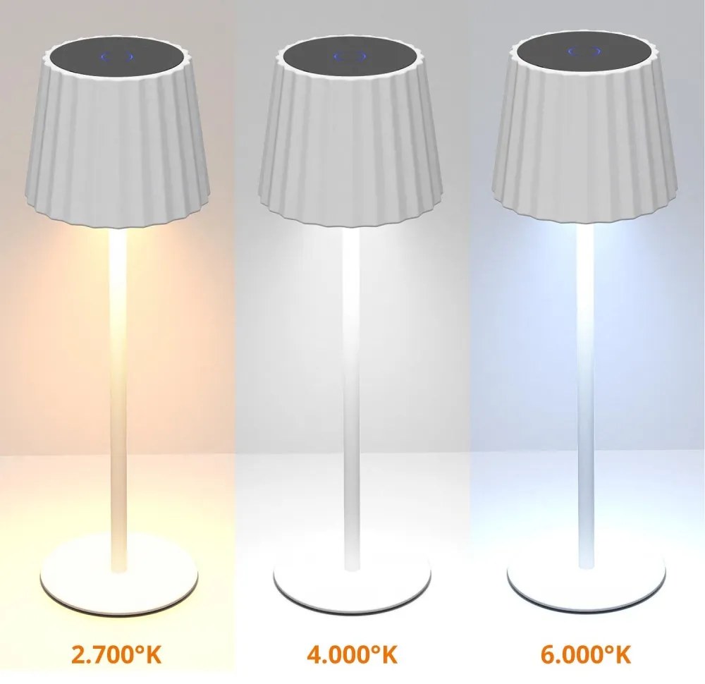 Lampada da Tavolo Ricaricabile 2.2W, IP54 CCT Dimmerabile - Bianco Rigato Colore del corpo Bianco