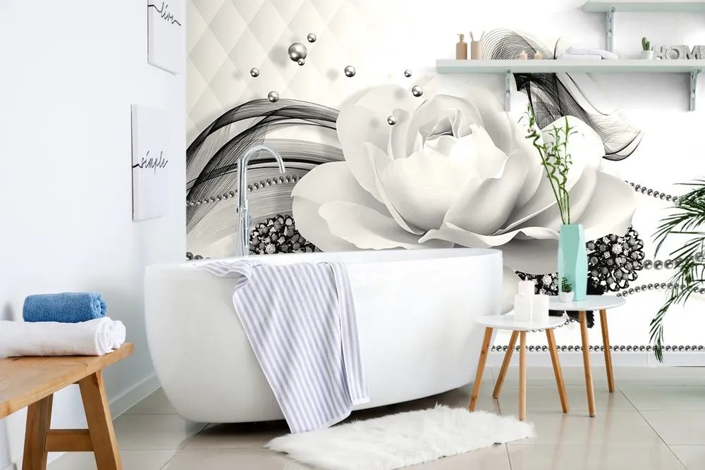 Carta da parati – Rosa in bianco e nero con astrazione