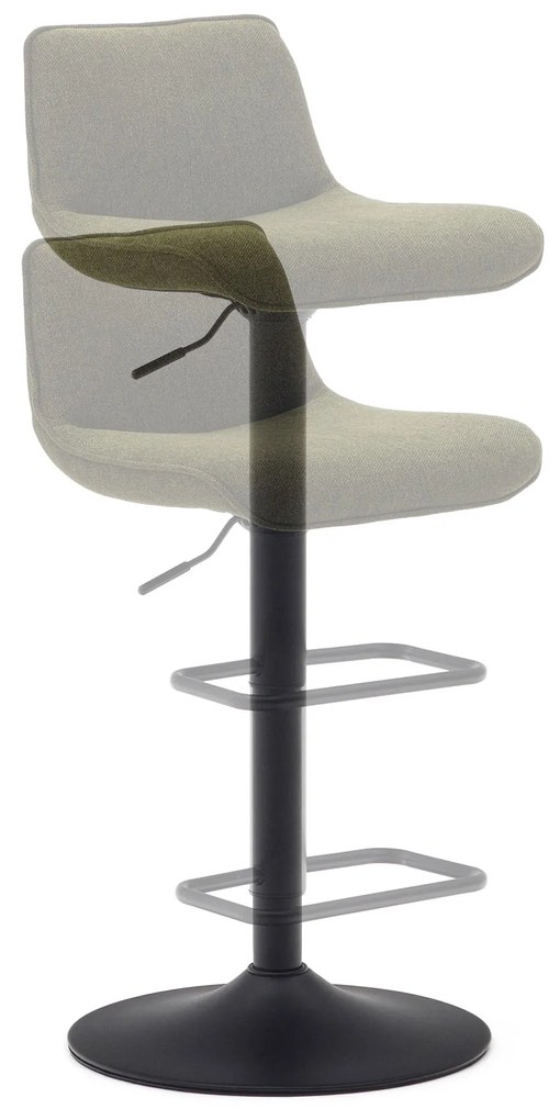 Kave Home - Sgabello Zenda in ciniglia verde scuro e acciaio nero opaco, altezza 81-102 cm