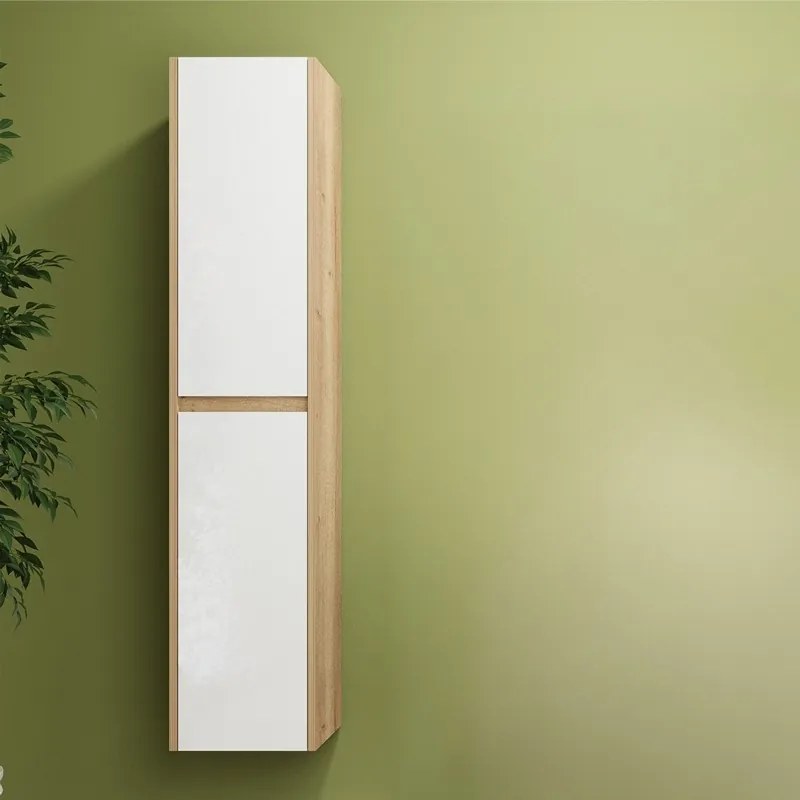 Colonna bagno sospesa 166 cm colore rovere naturale e bianco lucido | LAC-AMFI-RB - KAMALU