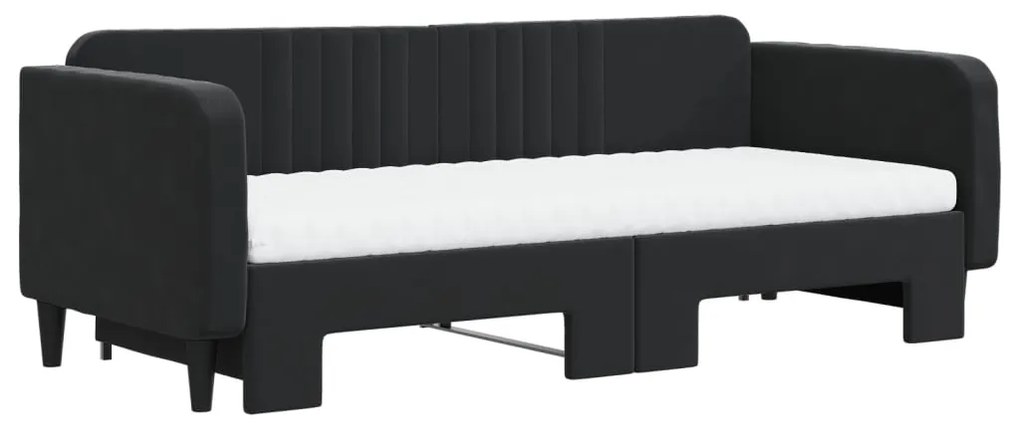 Divano letto estraibile con materassi nero 90x200 cm velluto