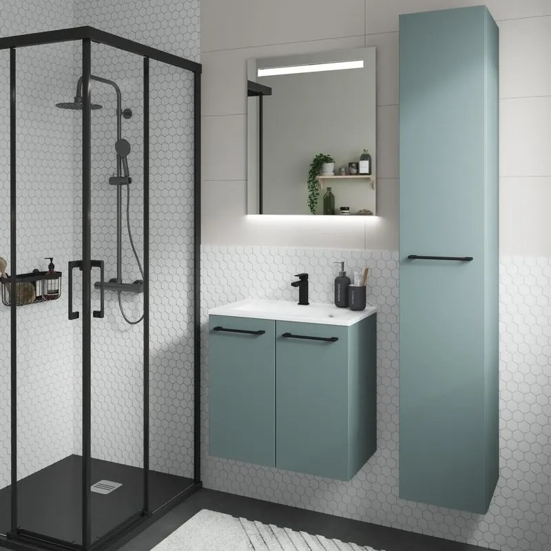 Mobile da bagno sotto lavabo Remix verde opaco L 60 x H 58 x P 33 cm 2 ante, lavabo non incluso