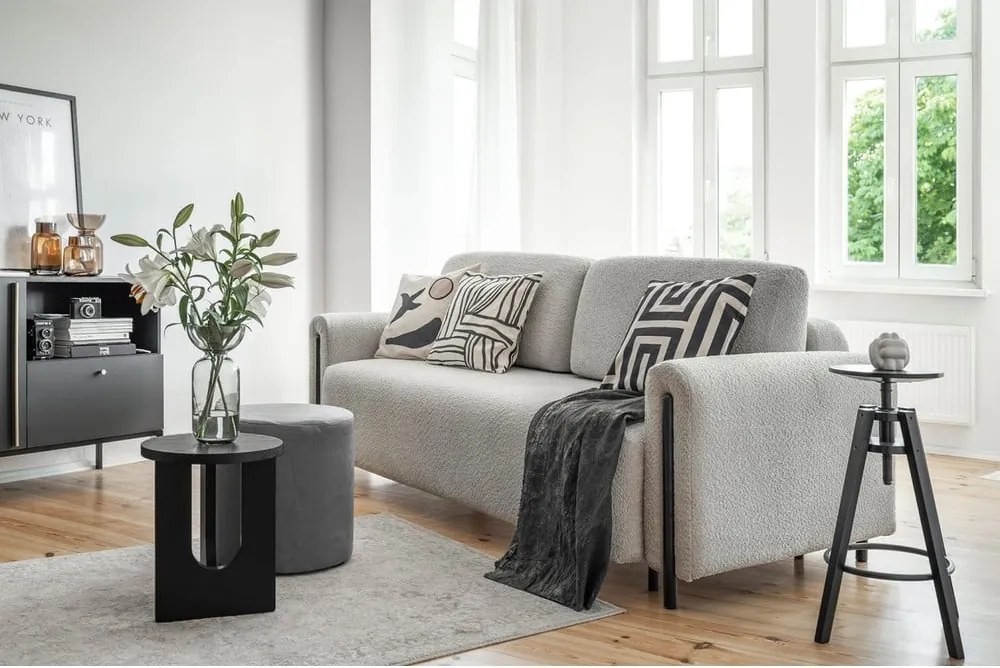 Divano grigio chiaro allungabile/con contenitore e rivestimento in bouclé 244 cm Arcadova – ELTAP