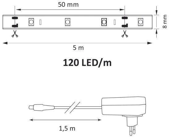 Striscia LED 5m LED/36W/12V 4000K
