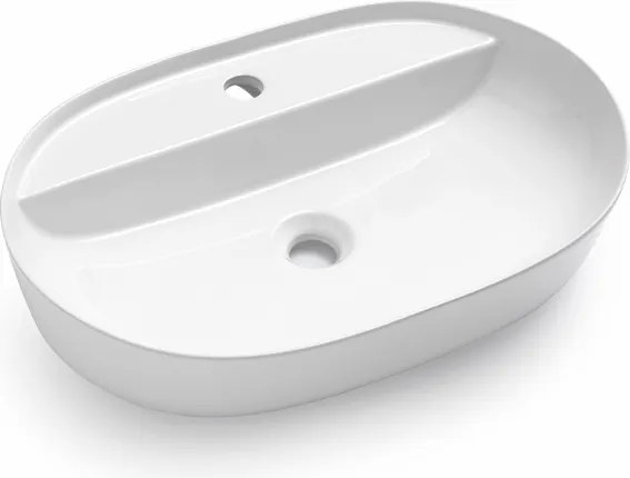 Lavabo da appoggio in ceramica bianco 61x38 cm con foro per rubinetto