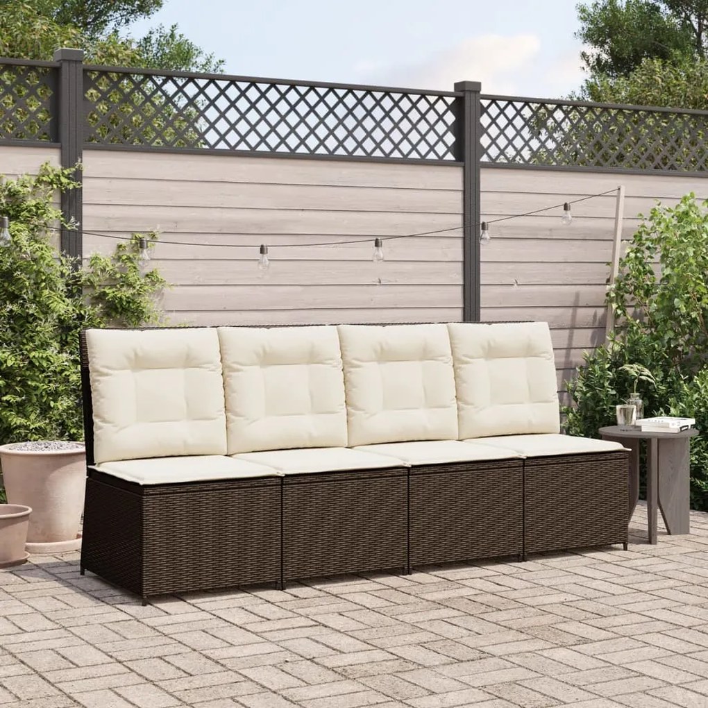 Divano reclinabile da giardino con cuscini marrone polyrattan