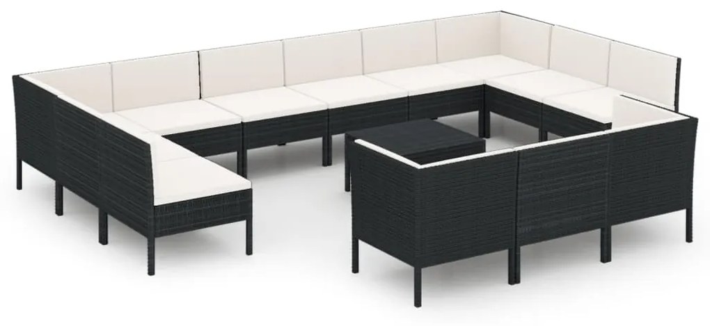 Set Divani da Giardino 14 pz con Cuscini in Polyrattan Nero