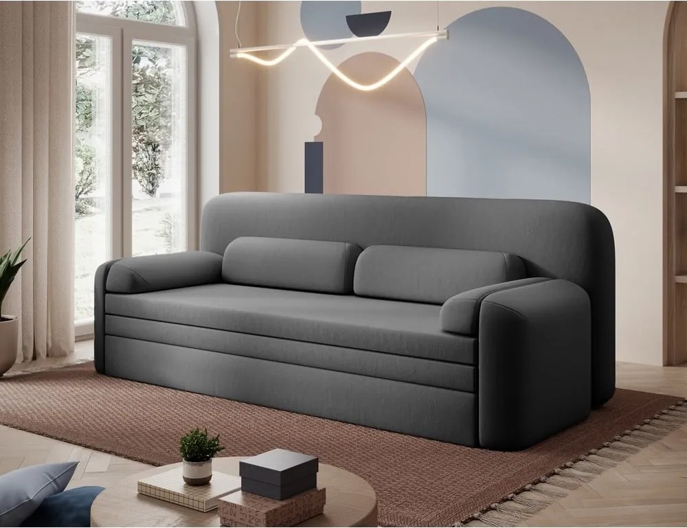 Divano grigio tortora allungabile/con contenitore con rivestimento in velluto 236 cm Elioss – ELTAP