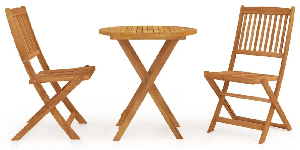 Set Da Pranzo Da Giardino 3 Pz Pieghevole İn Massello Di Acacia /