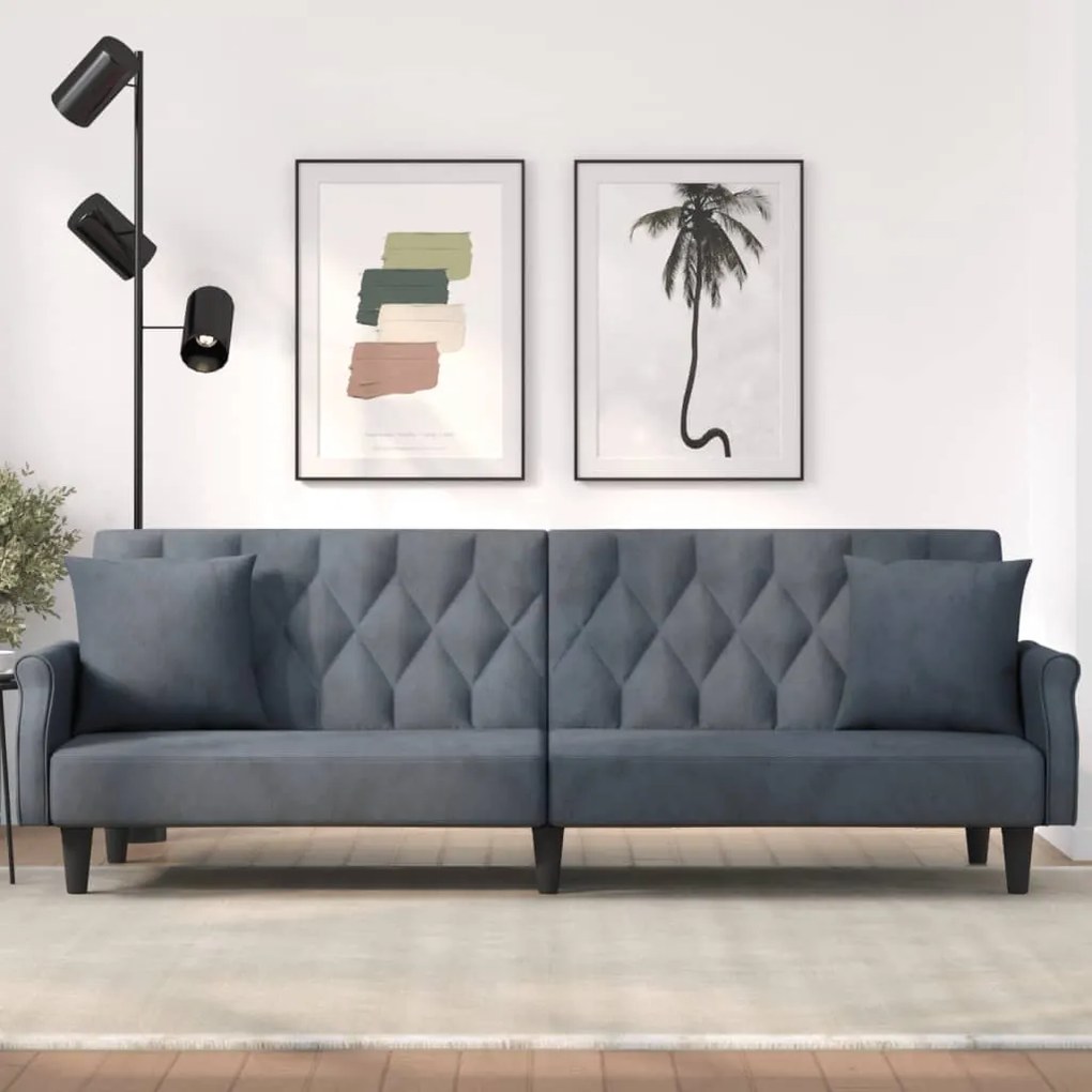 Divano Letto Con Braccioli Grigio Scuro İn Velluto /