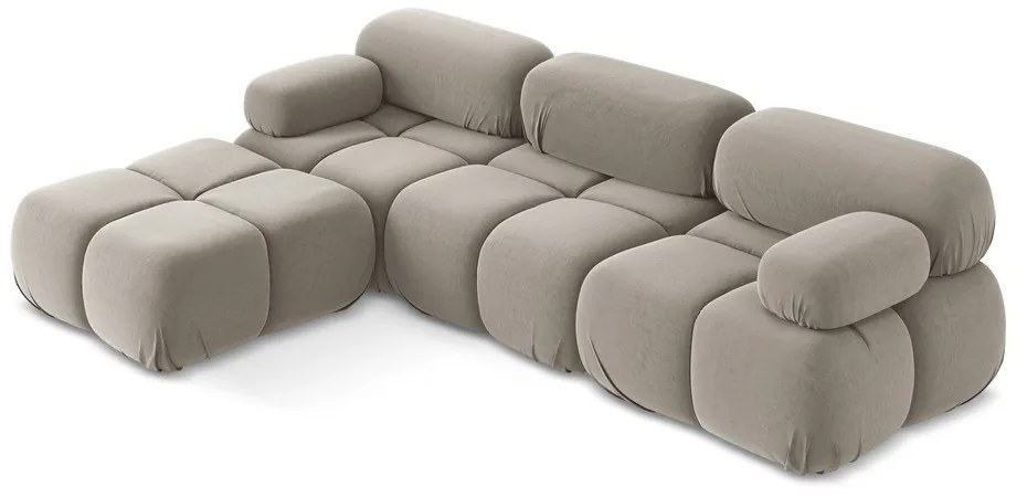 Divano angolare componibile beige con rivestimento in velluto Lokua – Makamii