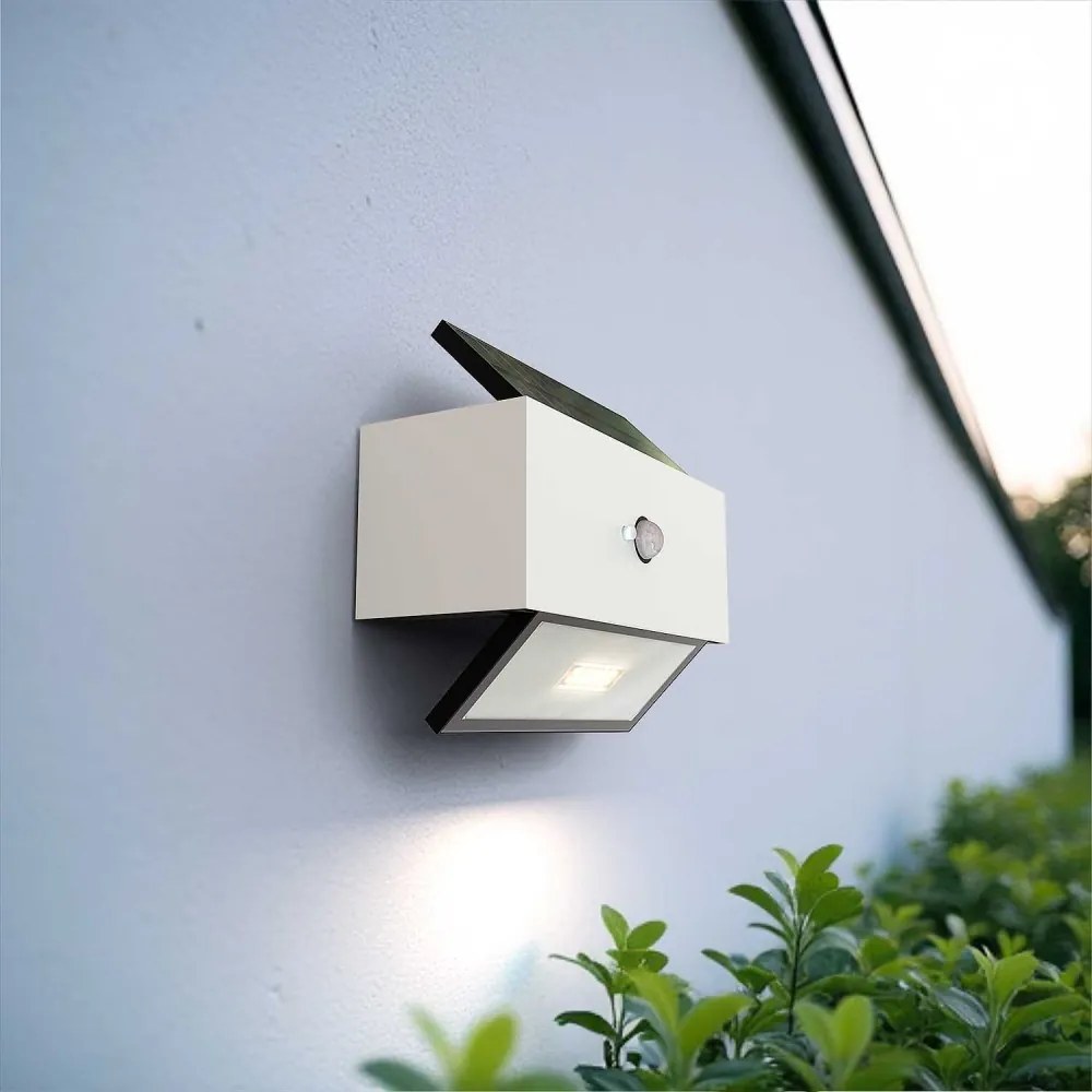 Applique LED Solare Bianca, Rettangolare, con Sensore di Movimento Colore Bianco Naturale 4.000K