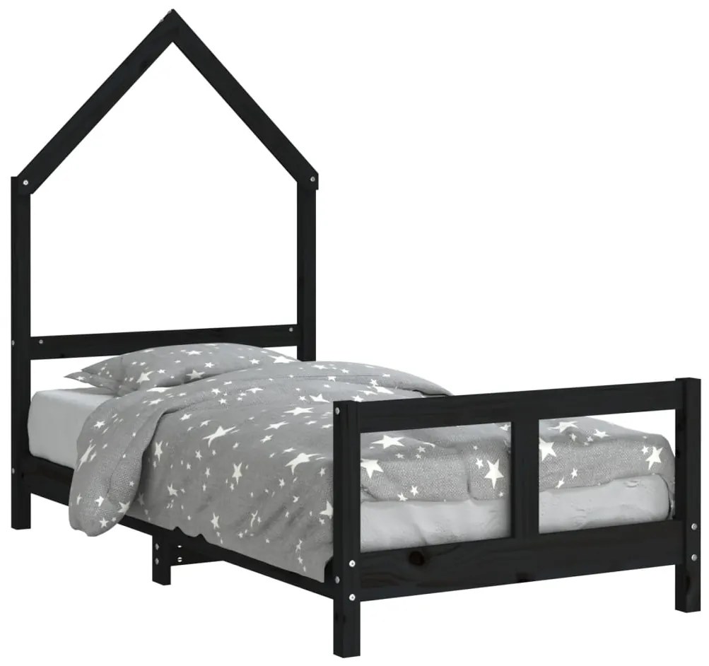 Giroletto per bambini nero 80x160 cm in legno massello di pino