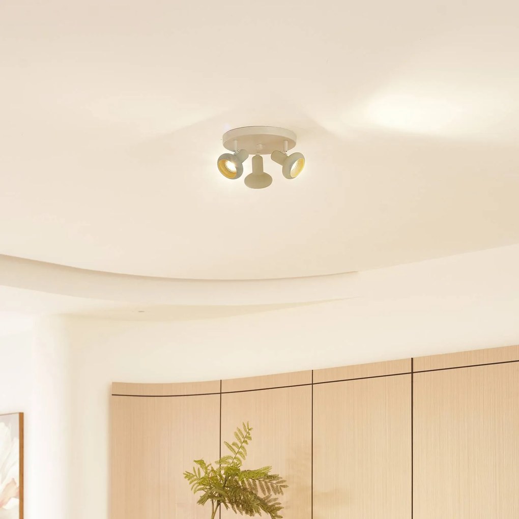 Lindby Huby, faretto da soffitto a 3 luci, crema/verde chiaro, ferro