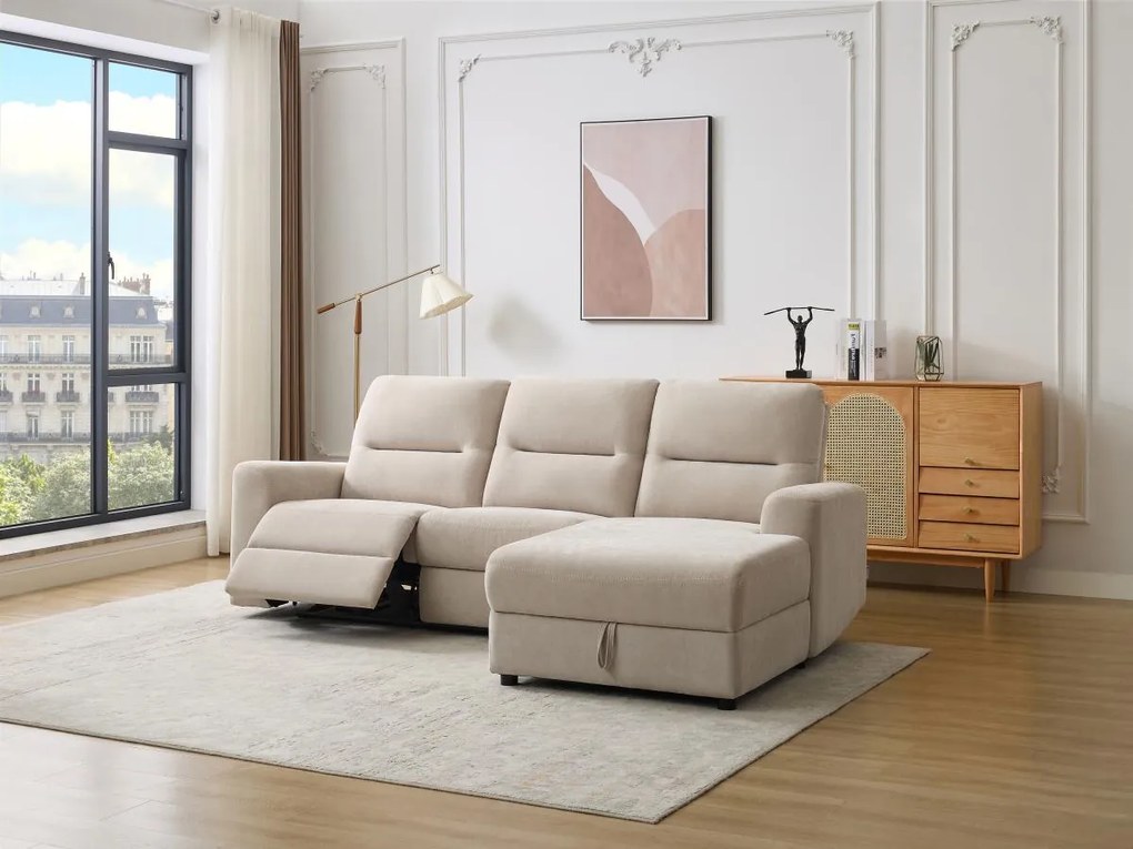 Divano angolo a destra relax elettrico con portaoggetti in Tessuto Beige - BURIOCA
