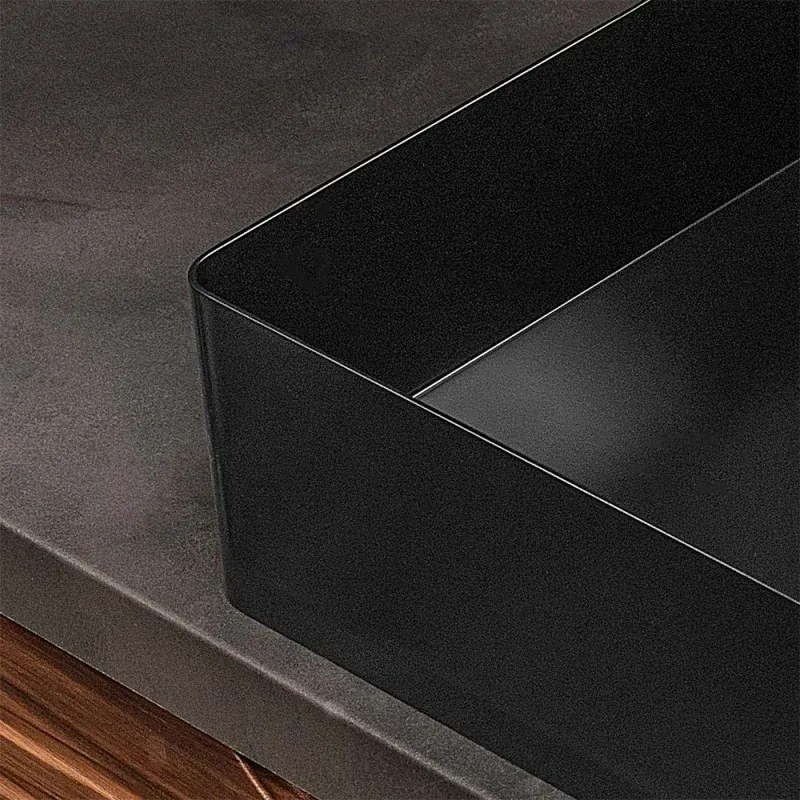 Lavabo da appoggio rettangolare 58x38 cm in acciaio inox nero opaco Goya