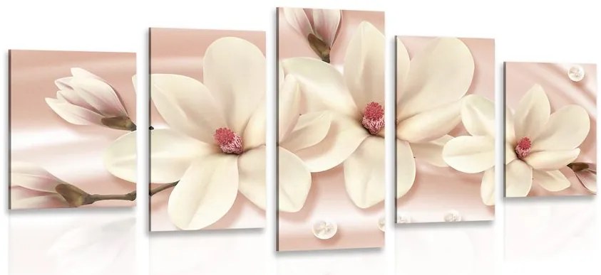 Quadri 5 pezzi – Magnolia di lusso con perle