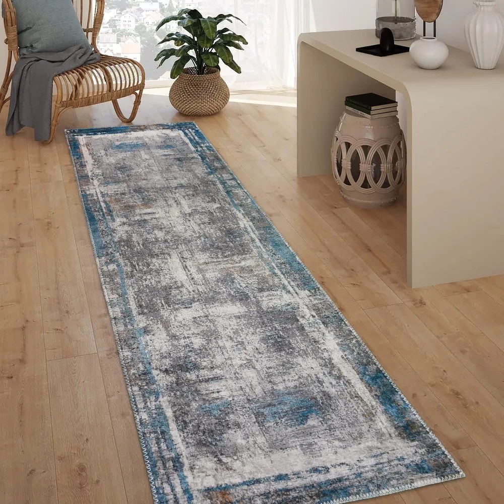 Passatoia blu lavabile 80x300 cm Abstract Colors Blue – Vitaus