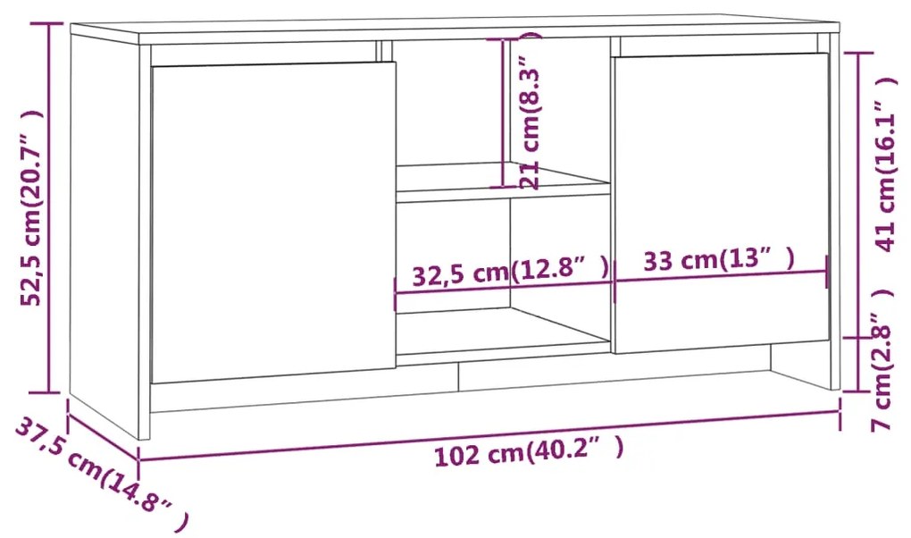 Mobile Porta TV Grigio Cemento 102x37,5x52,5 cm in Truciolato