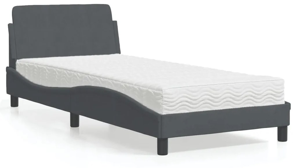 Letto con materasso grigio scuro 90x190 cm in velluto