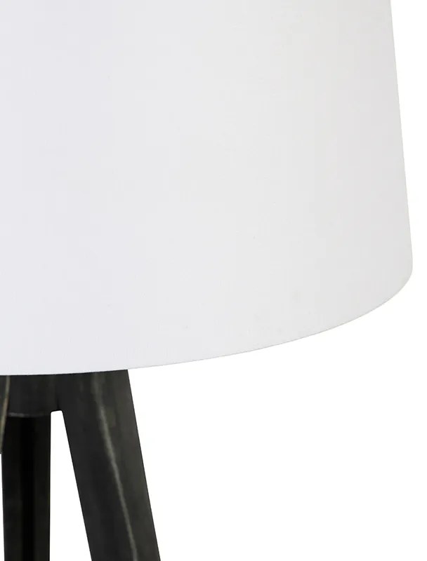 Treppiede nero con paralume in lino bianco 45 cm - Tripod Classic