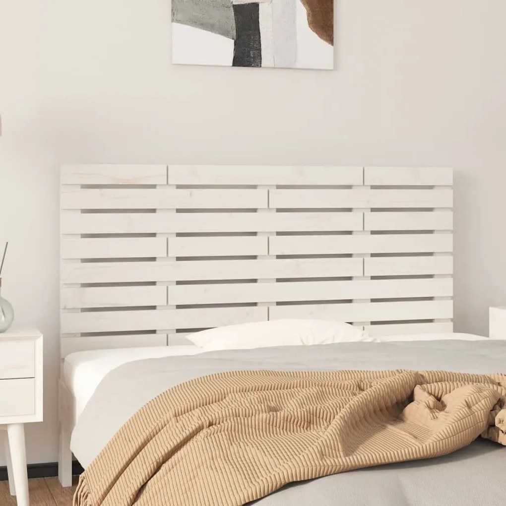 Testiera Da Parete Bianca 156x3x63 Cm İn Legno Massello Di Pino /
