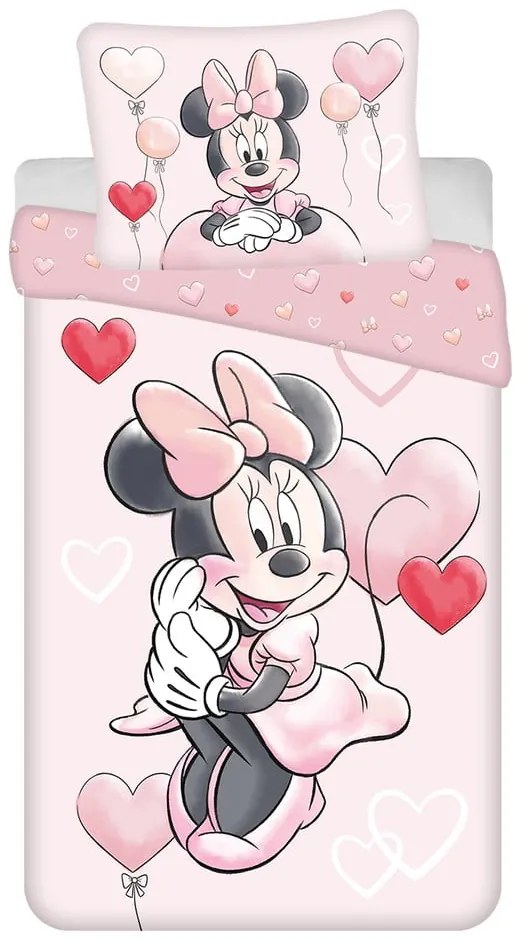 Set copripiumino e federa da bambini rosa in cotone per letto singolo 140x200 cm Minnie "Balloon" – Jerry Fabrics