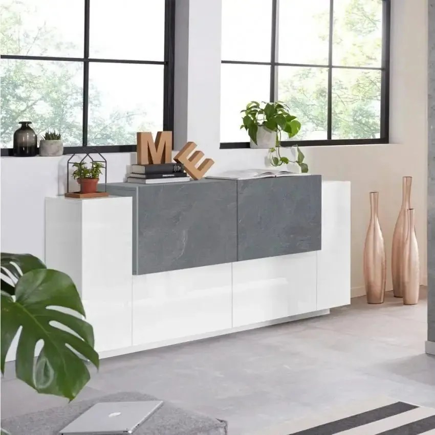 Credenza moderna New Coro, con 2 ante battenti in bianco ardesia