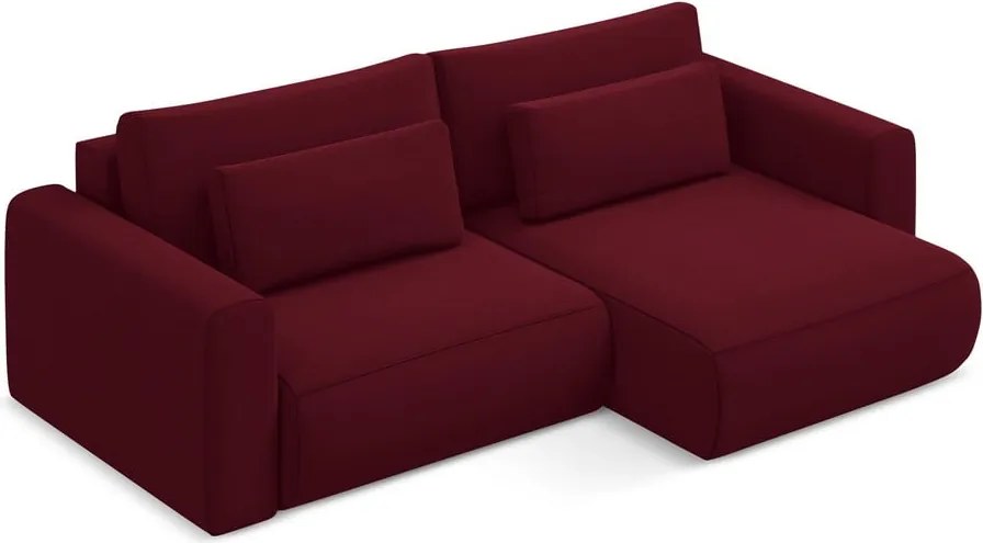 Divano angolare burgundy allungabile/con contenitore (con penisola a destra/con chaise lounge) con rivestimento in velluto Kapua – Makamii
