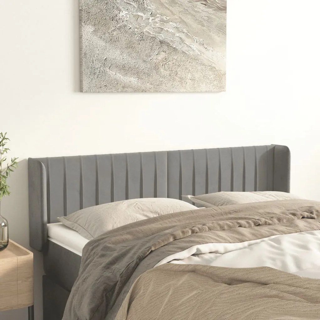 Testiera Ad Orecchio Grigio Chiaro 147x16x78/88 Cm İn Velluto /