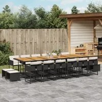 Set da Pranzo da Giardino 17 pz con Cuscini Nero in Polyrattan 3278138