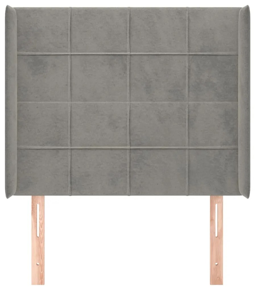 Testiera ad orecchio grigio chiaro 103x16x118/128 cm in velluto