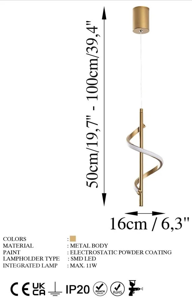 Lampada a sospensione LED in oro ø 16 cm Likma - Opviq lights