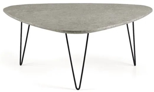 Tavolino NICO piano in legno sagomato Cemento e gambe in metallo