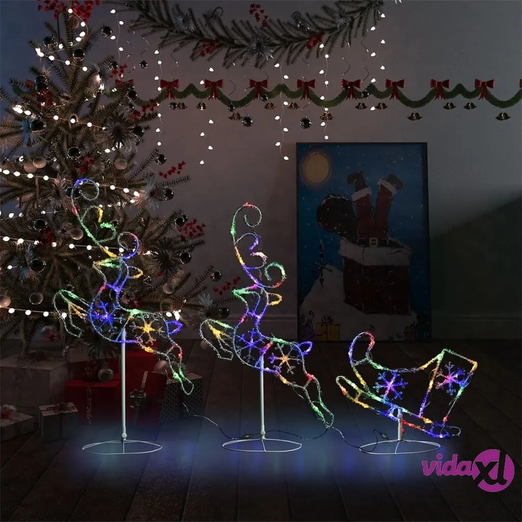 vidaXL Decorazione Slitta Renne in Acrilico 260x21x87 cm Colorata