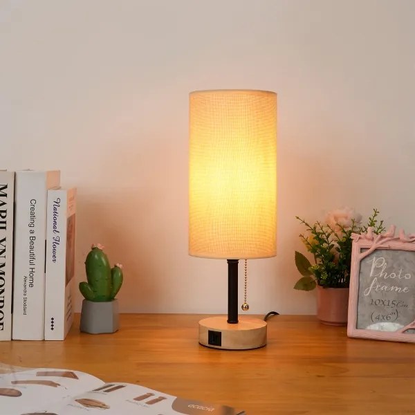 Brilagi - Lampada da tavolo con porta USB TABLON 1xE27/25W/230V rovere/nero/beige